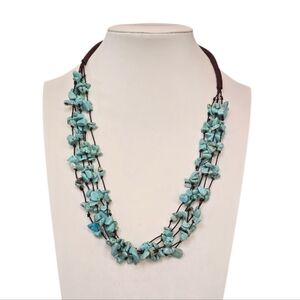 Premier Designs Turquoise Multistrand Brown Cord Necklace